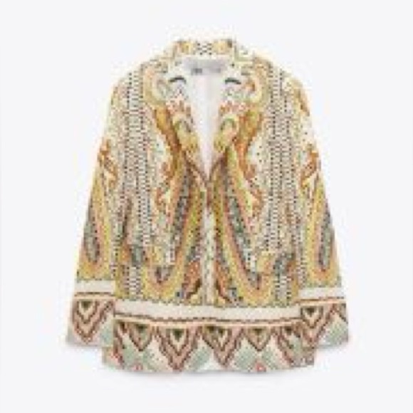 LIKE NEW ZARA PAISLEY PRINTED LINEN COTTON BLEND BLAZER (S) & MATCHING PANTS (M) - Picture 6 of 15